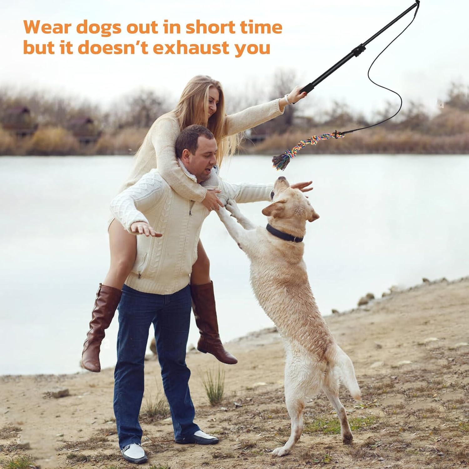 image:imageLOOBANI Flirt Pole for Dogs Chase amp Tug of War Interactive Toys amp Extendable Teaser Wand for Small Dogs Training amp Exercise
