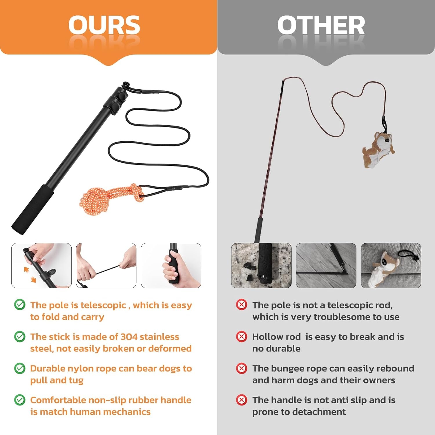 image:imageLOOBANI Flirt Pole for Dogs Chase amp Tug of War Interactive Toys amp Extendable Teaser Wand for Small Dogs Training amp Exercise