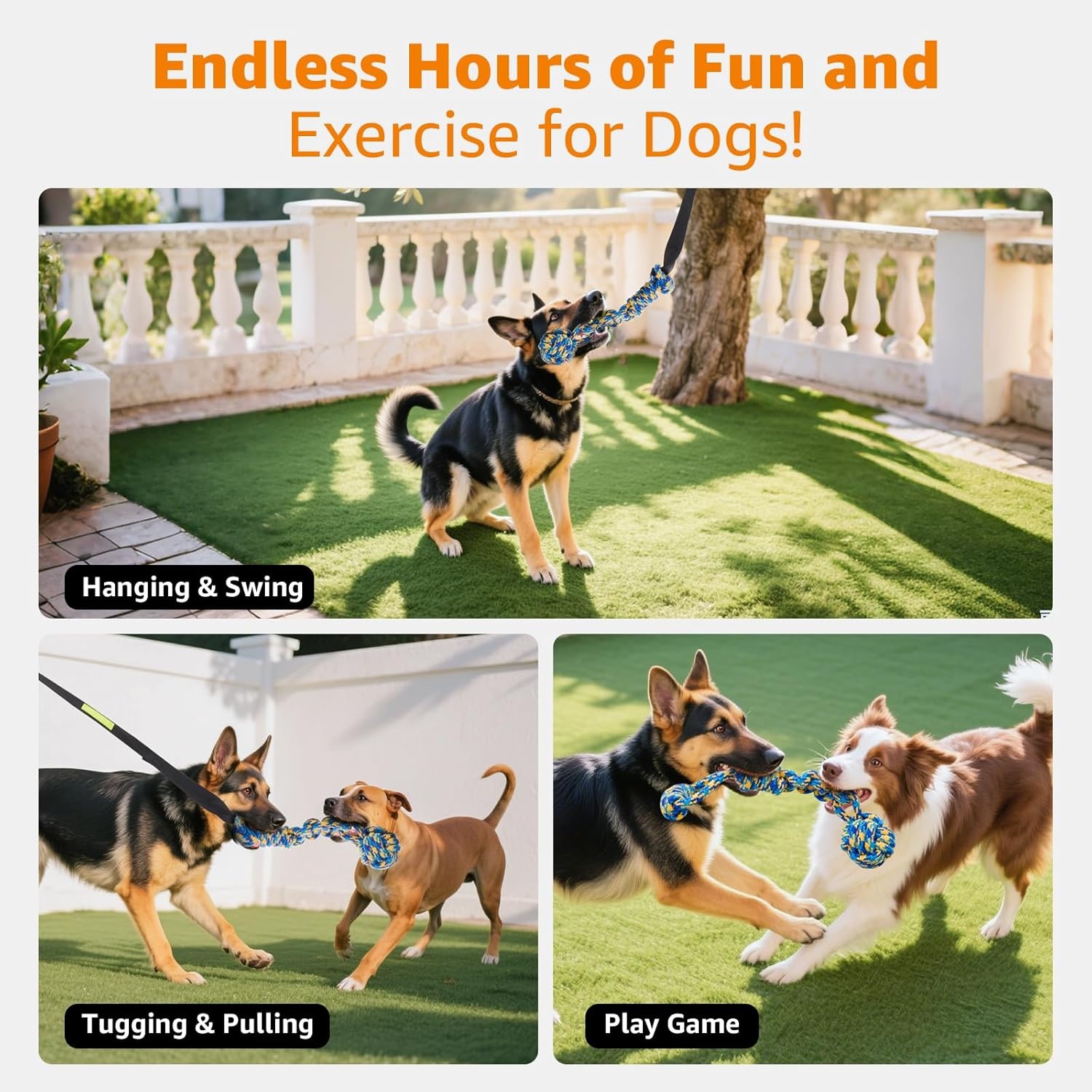 image:imageLOOBANI Outdoor Bungee Tug Toy Dog Toy Hanging from Tree for Small to Large Dogs Interactive Exercise Play Cord amp Tether with Chew Rope Toy Tree Stump Tug of WarBlackRedGreen