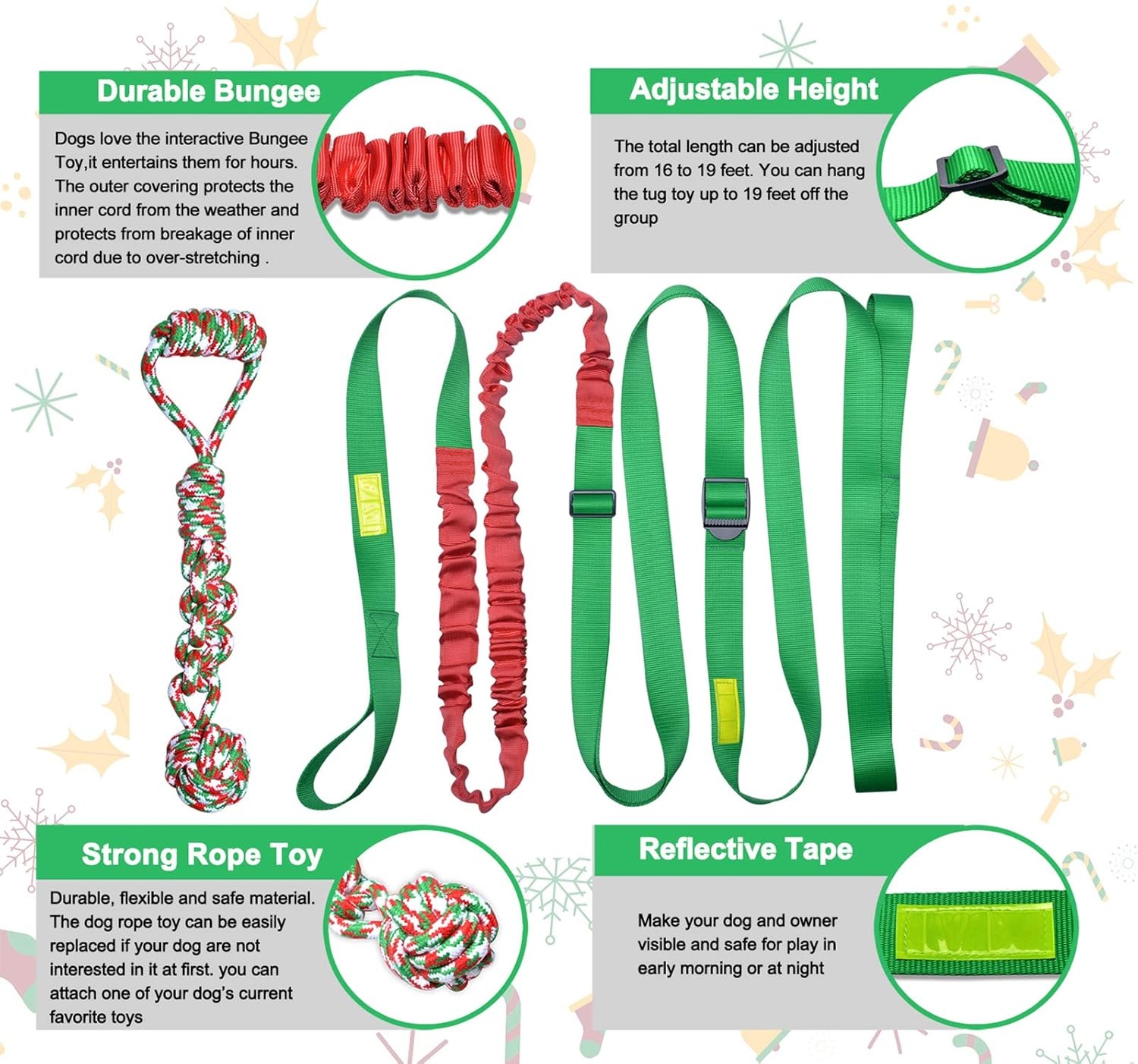 image:imageLOOBANI Outdoor Bungee Tug Toy Dog Toy Hanging from Tree for Small to Large Dogs Interactive Exercise Play Cord amp Tether with Chew Rope Toy Tree Stump Tug of WarBlackRedGreen