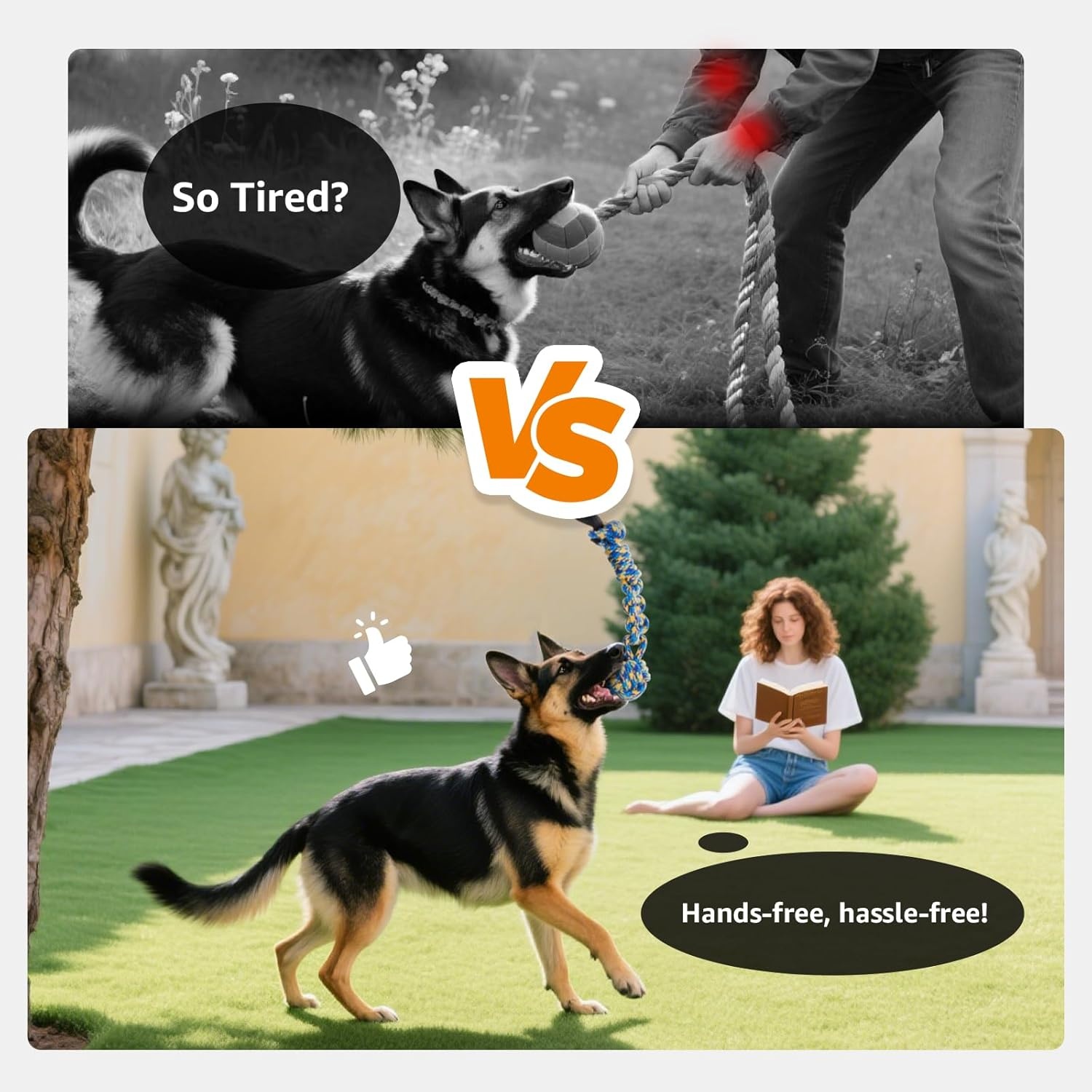 image:imageLOOBANI Outdoor Bungee Tug Toy Dog Toy Hanging from Tree for Small to Large Dogs Interactive Exercise Play Cord amp Tether with Chew Rope Toy Tree Stump Tug of WarBlackRedGreen